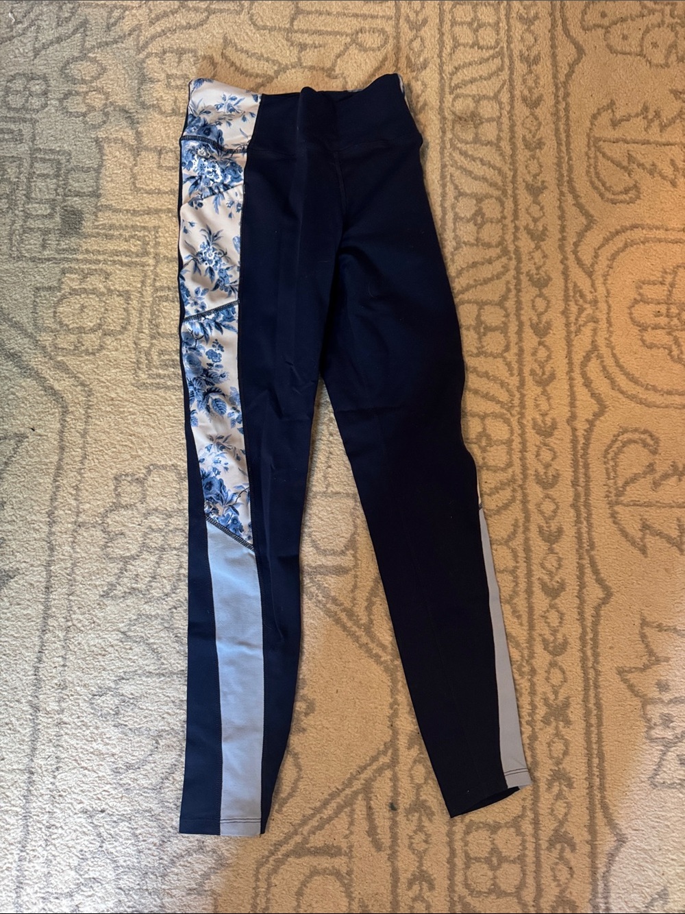 Navy Leggings with Floral Side Panel